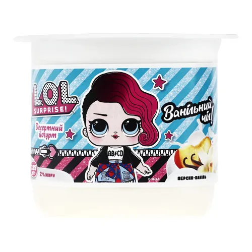 Йогурт 2% десертний Персик-ваніль L.O.L. Surprise! ст 125г