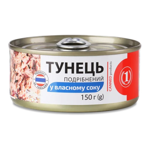 Тунець Подрібнений Власному Соку, ТМ '1', з/б 150г