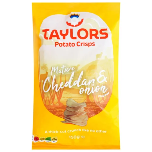 Чипси Taylors картопляні зі смаком зрілого чеддера та цибулі 150г