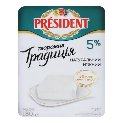 Сир кисломолочний 5% Творожна традиція President м/у 180г