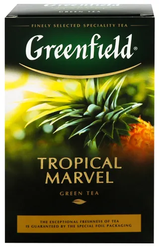 Чай зелений байховий листовий з імбиром ананасом та ароматом ананаса Tropical Marvel Greenfield к/у 100г