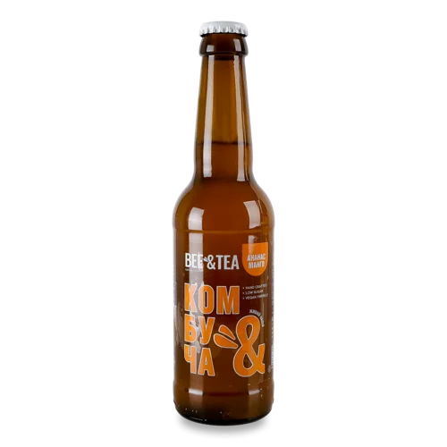Напій Безалкогольний Слабогазований Ананас-Манго Комбуча Bee&Tea, с/пл 0.33л