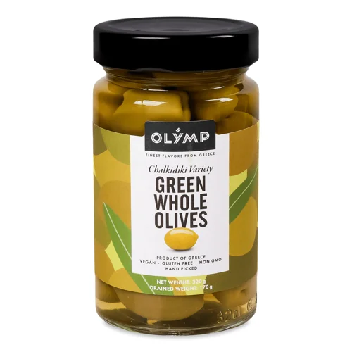 Оливки Olymp Colossal грецькі зелені з кісточкою,320г