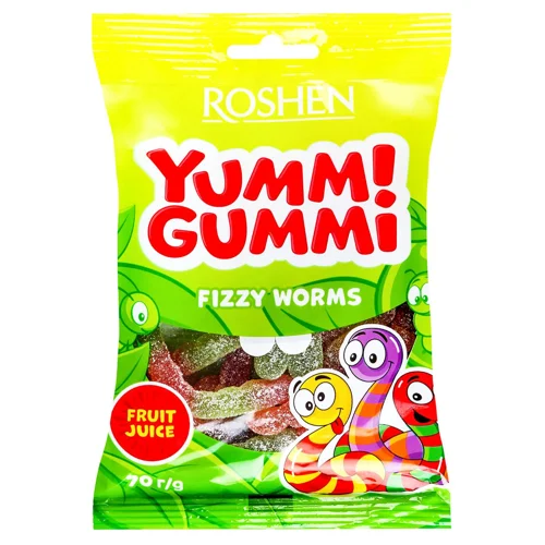 Цукерки желейні Fizzy Worms Yummi Gummi Roshen м/у 70г