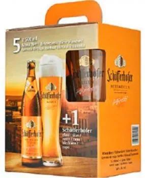 Подарунковий набір пиво Schofferhofer Hefeweizen світле нефільтроване 5% 0.5л х 5 шт + бокал 0.5л