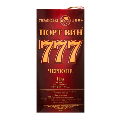Вино 1л 12-13% червоне напівсолодке Перлина Бурнасу 777 Порт Вин т/п