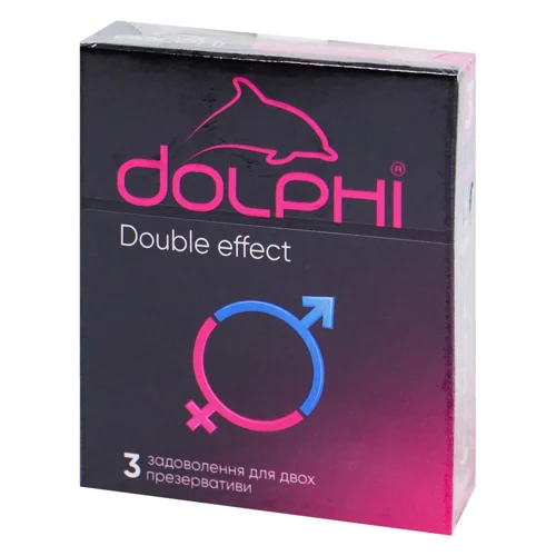 Презервативи Dolphi Double Effect з крапками та ребрами пролонг з розігріваючим змащувачем 3шт