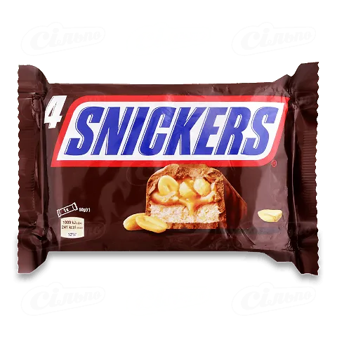Батончик Snickers зі смаженим арахісом карамеллю і нугою в молочному шоколаді 200г