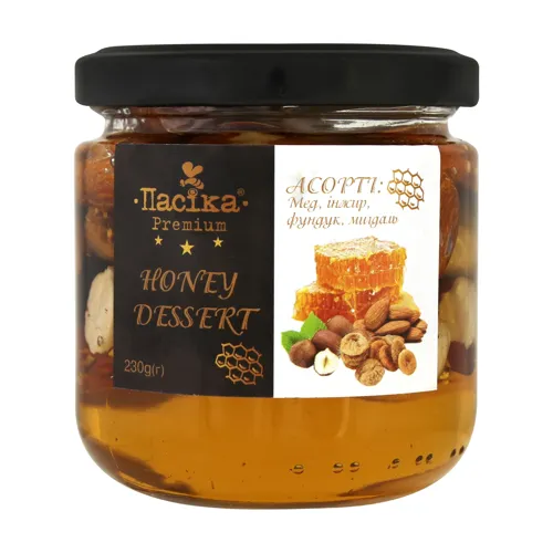 Мед інжир фундук мигдаль Honey dessert Premium Пасіка с/б 230г