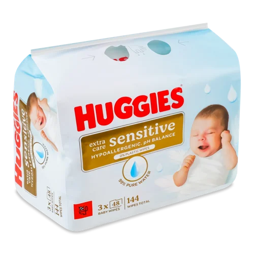 Дитячі Вологі Серветки Sensitive Extra Care, 3х48 шт