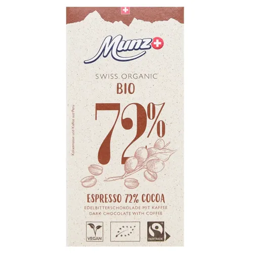 Шоколад чорний Munz органічний з кавою 72%, 100г