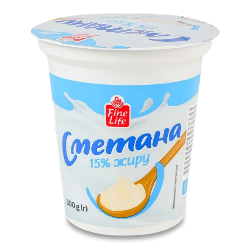 Сметана 15% Вищого ґатунку, Fine Life, скляна банка, 300г