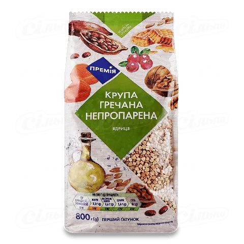 Крупа «Премія»® гречана ядриця непропарена, 0,8кг