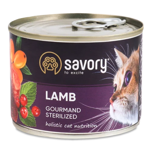 Корм Консервований Повнораціонний Для Стерилізованих Котів Lamb Gourmand Savory, з/б 200г