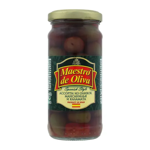 Оливки асорті Мансанілья і Каламата Spanish style Maestro de Oliva с/б 240г