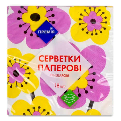 Серветки «Премія»® з малюнком №3 3-шарові, 18 шт.