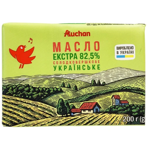 Масло Auchan Українське солодковершкове 82,5% 200г