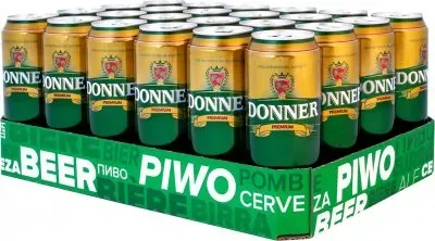 Упаковка пива Donner Lager світле фільтроване 4%, 0.5л х 24 шт