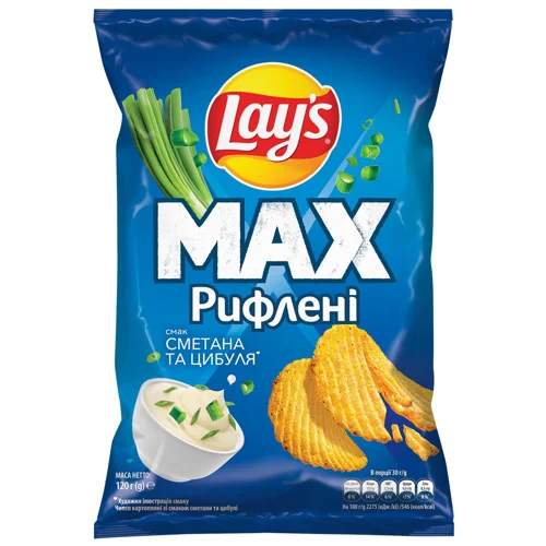 Чіпси картопляні зі смаком сметани та цибулі Lays рифлені м/у 120г