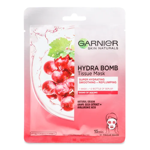 Маска для обличчя Тканинна Гідра Бомб Skin Naturals Garnier, суперзволожуюча, 28г