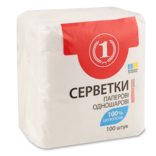 Паперові Серветки Столові Одношарові Білі ТМ "1", 100шт