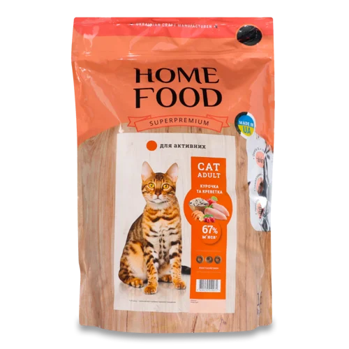 Корм сухий для активних дорослих котів Курочка та креветка, Home Food, д/п, 1.6кг