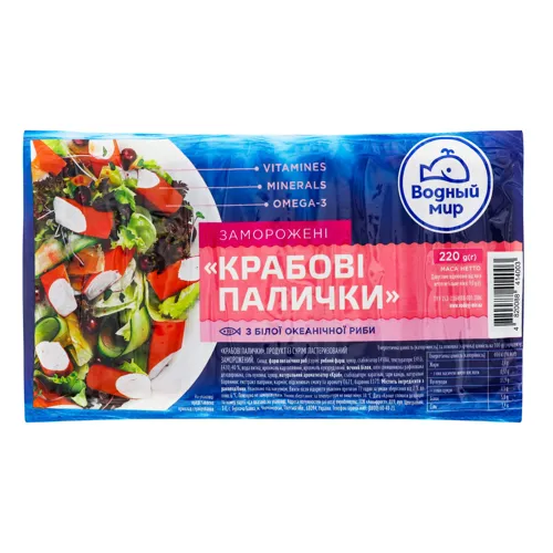 Крабові палички заморожені з білої океанічної риби Водний світ, 220г