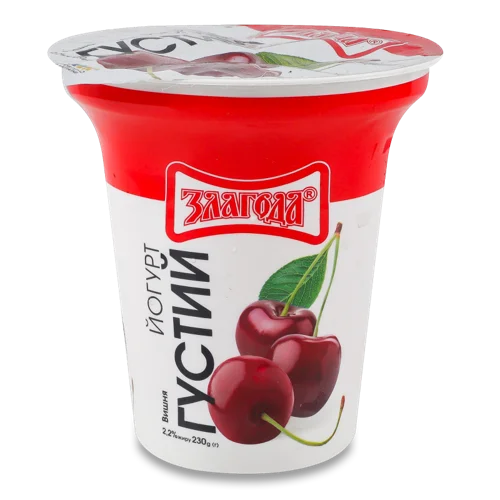 Йогурт Вишня Злагода 2.2% густий, в/ґ, 230г