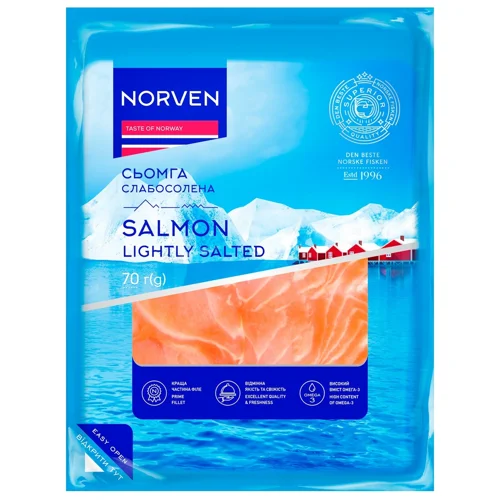 Філе сьомги Norven слабосолене нарізка 70г