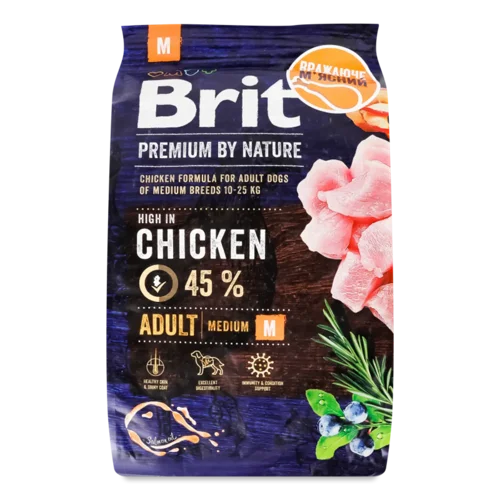 Корм для дорослих собак Brit Premium «Едалт» M курка сухий