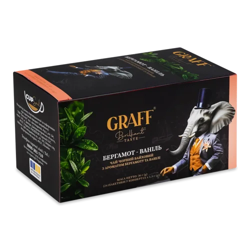 Чай Чорний Байховий З Ароматом Бергамоту Та Ванілі, Бергамот-Ваніль Graff, к/у, 24х1.5г
