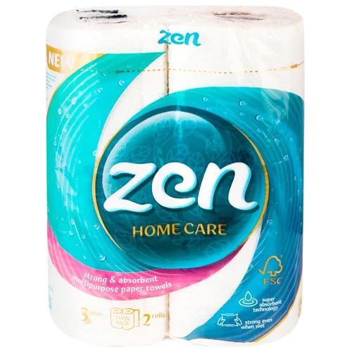 Рушники паперові Zen Home Care 3-шарові 2шт