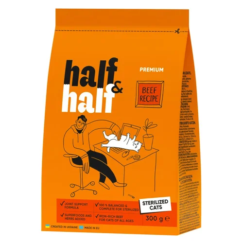 Корм сухий Half&Half з яловичиною для стерилізованих котів 300г