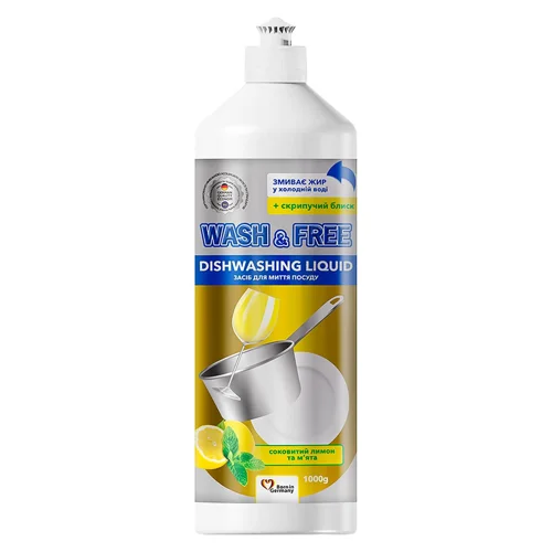 Засіб для миття посуду Wash&Free Лимон та м'ята 1л