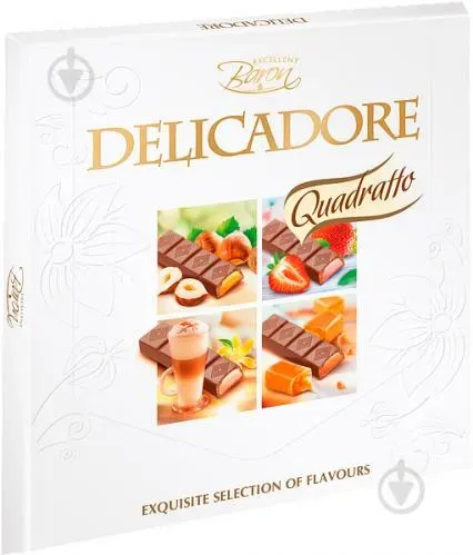 Цукерки молочні «Delicador Quadratto» чотири смаки 0,200г