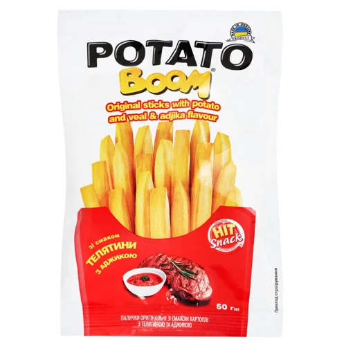Палички Potato Boom зі смаком картоплі з телятиною та аджикою 50г