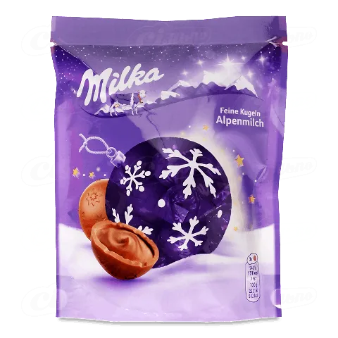 Цукерки Milka Кульки з молочним шоколадом з начинкою, 90г