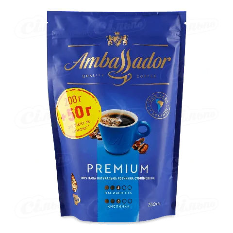 Кава Ambassador Premium натуральна розчинна сублімована 250г