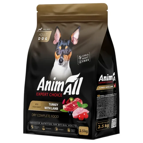 Корм сухий AnimAll з індичкою та ягням для собак малих порід 2,5кг