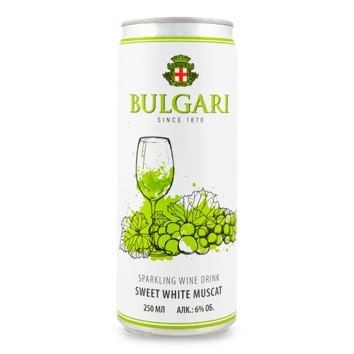 Вино Біле Мускат В/ґ Газоване Н/Сол. BULGARI 0.25 Л, Ж/Б