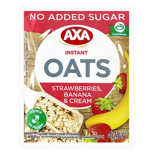 Каша вівсяна АXA з вершками, полуницею та бананом без цукру 40г