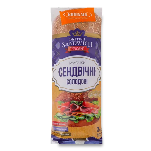 Булочки Солодові Сендвічні Вищого Ґатунку Київхліб, м/у 3х60г