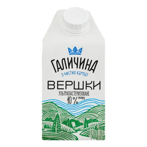 Вершки 10% ультрапастеризовані Галичина т/п 500г