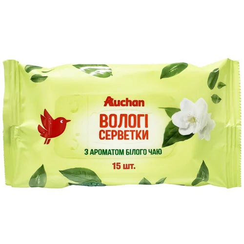 Серветки вологі Auchan з ароматом білого чаю 15шт
