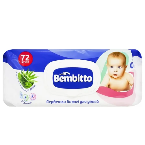 Серветки вологі Bembitto дитячі з екстрактом алое вера 72шт