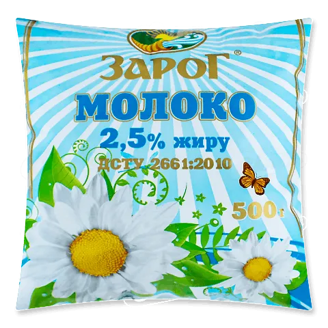 Молоко пастеризоване ЗароГ 2,5% п/е, 500г