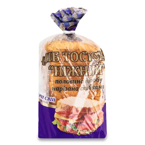 Хліб Тостовий Ніжний В/ґ Нарізка Половинка, 250г