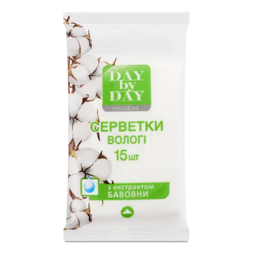 Вологі Серветки з Екстрактом Бавовни Hygiene Day by Day, 15 шт