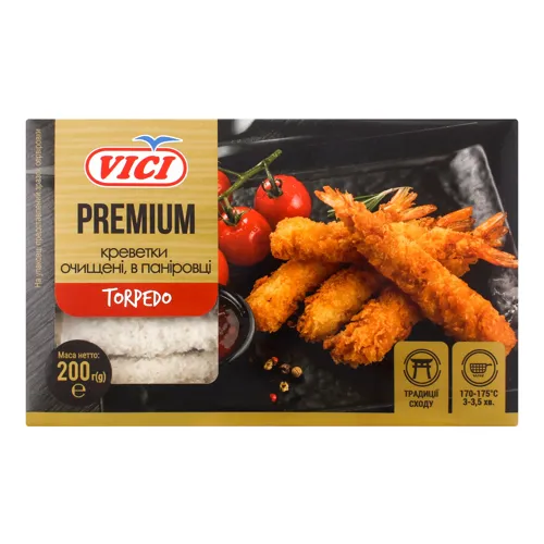 Креветки очищені в паніровці Torpedo Premium Vici к/у 200г