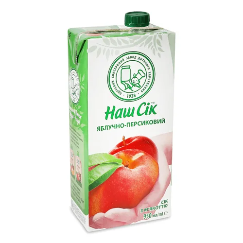 Сік Наш Сік яблучно-персиковий з м’якоттю,0,95л